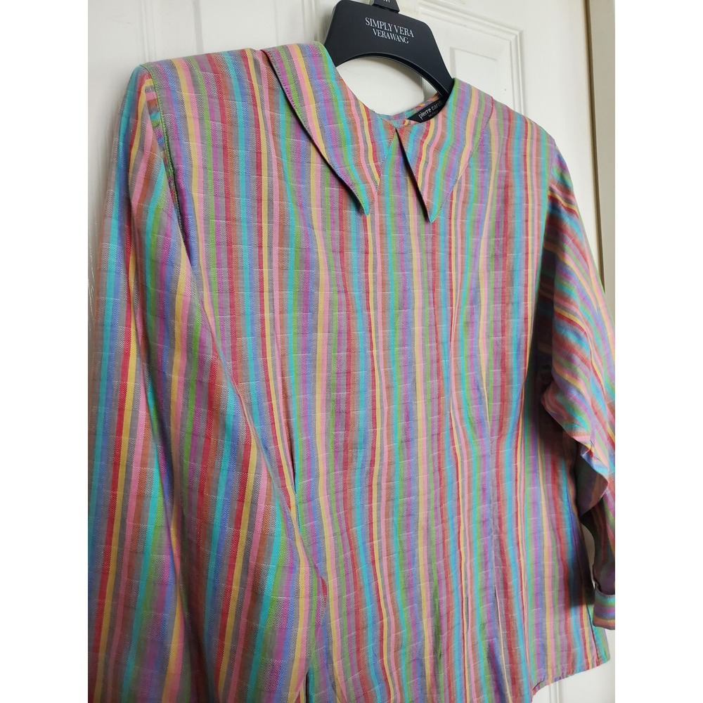 Vtg Pierre Cardin Boutique‎ Blouse Rainbow Stripe Back Button Top Medium